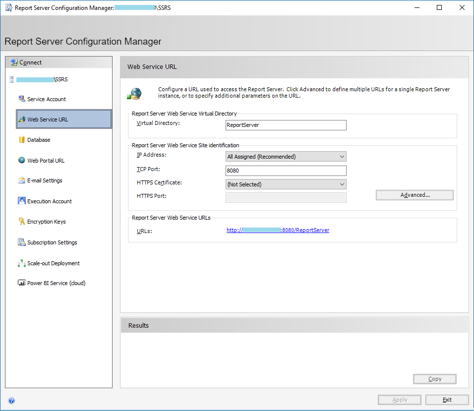 Report Server Configuration Manager WebServiceURL
